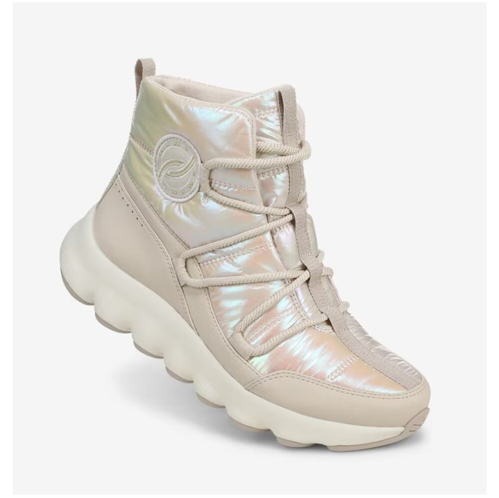 Ryka Women's Beige Iridescent Fabric Podflow Lace Up Boot Size 8.5M